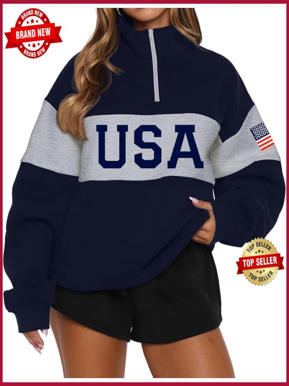 Women's Patriotic Half Zip Fleece Sweatshirt Pullover USA Graphic Top